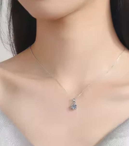 1ct Zircon Round Cut S925 Sterling Silver Necklace