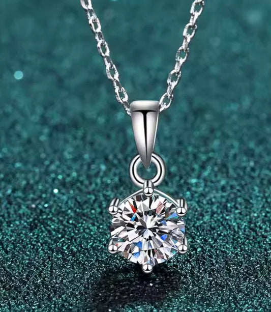 1ct Zircon Round Cut S925 Sterling Silver Necklace